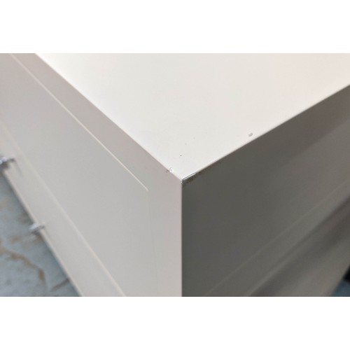 470 - CHEST OF DRAWERS, 125cm x 50cm x 87cm, white painted, three soft close drawers, polished metal handl... 