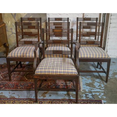 267 - DINING CHAIRS, a set of seven, George III mahogany, including one armchair with check drop in seats,... 