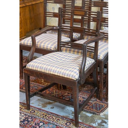 267 - DINING CHAIRS, a set of seven, George III mahogany, including one armchair with check drop in seats,... 