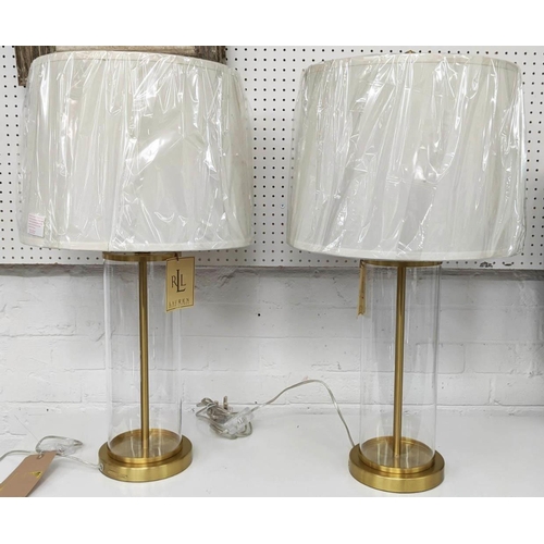 460 - LAUREN RALPH LAUREN HOME TABLE LAMPS, a pair, with shades, slender design, glass and gilt finish, 71... 