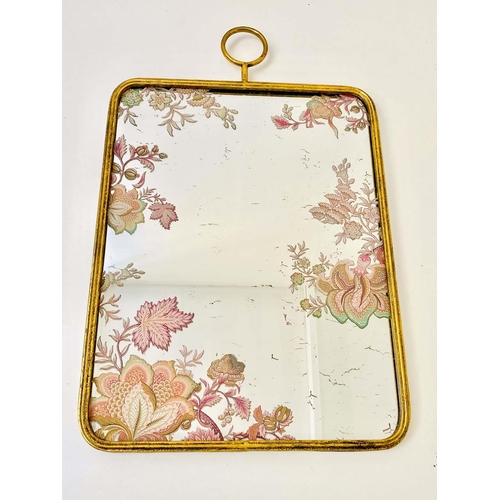 477 - WALL MIRRORS, a set of three, gilt frames with floral decoration to plate, 65cm x 40cm. (3)