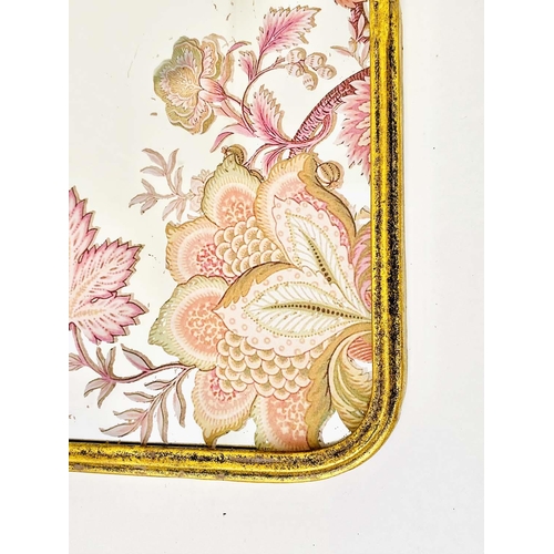 477 - WALL MIRRORS, a set of three, gilt frames with floral decoration to plate, 65cm x 40cm. (3)