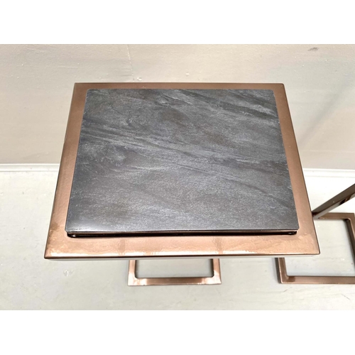 488 - MARTINI TABLES, a pair, black marble tops, 60cm x 25cm x 20cm. (2)