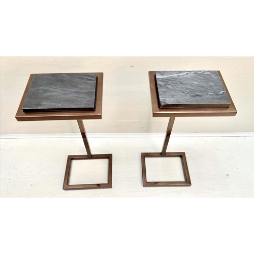 488 - MARTINI TABLES, a pair, black marble tops, 60cm x 25cm x 20cm. (2)