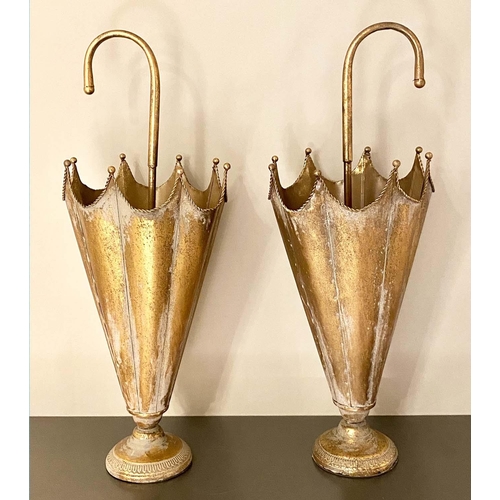 501 - UMBRELLA STANDS, a pair, gilt metal, 75cm x 29cm. (2)