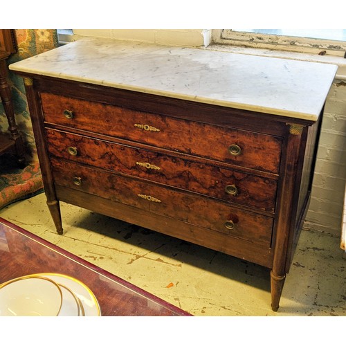 274 - COMMODE, 112cm W x 92cm H x 49cm D Empire burr walnut with a rectangular marble top above three long... 