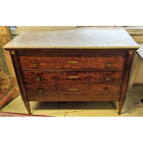 274 - COMMODE, 112cm W x 92cm H x 49cm D Empire burr walnut with a rectangular marble top above three long... 