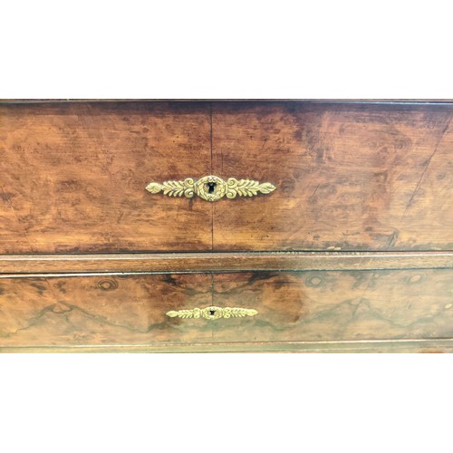 274 - COMMODE, 112cm W x 92cm H x 49cm D Empire burr walnut with a rectangular marble top above three long... 