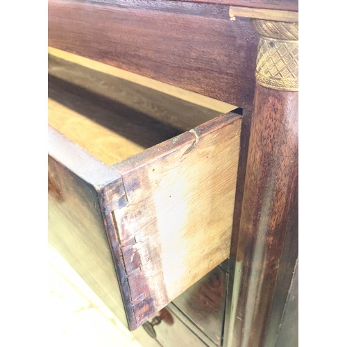 274 - COMMODE, 112cm W x 92cm H x 49cm D Empire burr walnut with a rectangular marble top above three long... 
