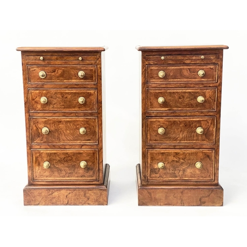 172 - BEDSIDE CHESTS, 73cm H x 40cm W 37cm D, a pair, burr walnut and crossbanded, each with brushing slid... 