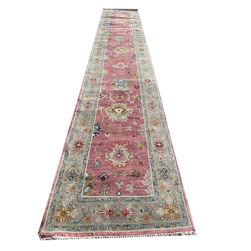 91 - CONTEMPORARY OUSHAK RUNNER, 393cm x 79cm.