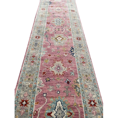 91 - CONTEMPORARY OUSHAK RUNNER, 393cm x 79cm.