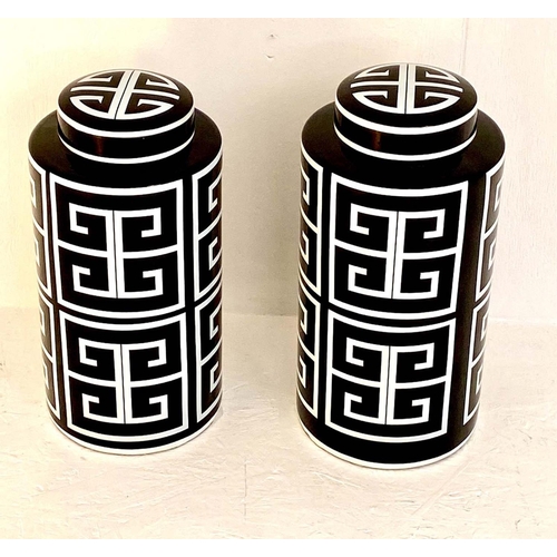 466 - GINGER JARS, pair, glazed ceramic, black and white print design, 41cm high x 19cm diameter. (2)