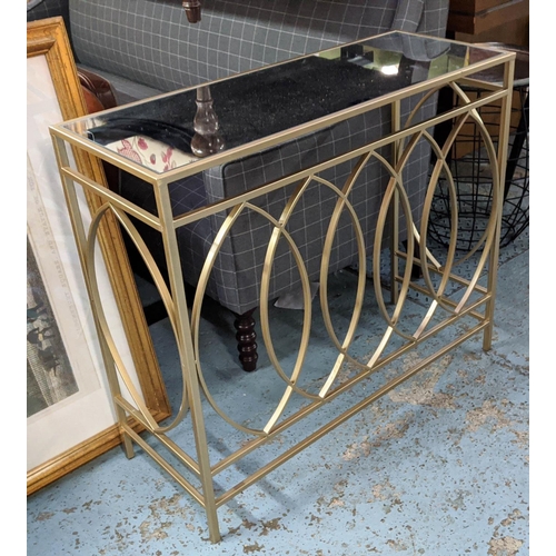 335 - CONSOLE TABLE, 90cm x 35cm x 78cm, 1960s French style, gilt metal, mirrored top.