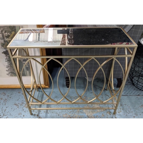 335 - CONSOLE TABLE, 90cm x 35cm x 78cm, 1960s French style, gilt metal, mirrored top.