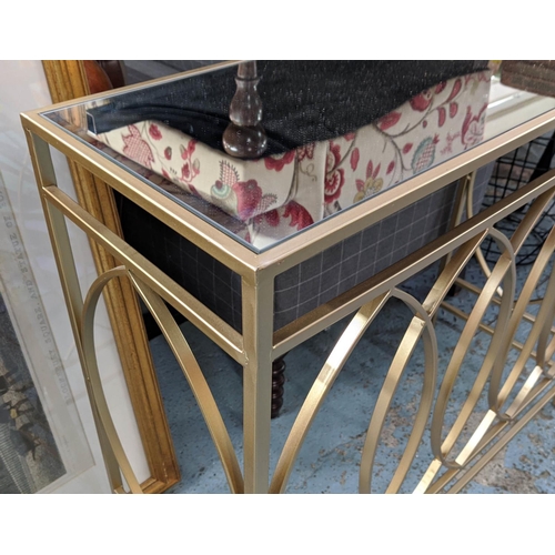 335 - CONSOLE TABLE, 90cm x 35cm x 78cm, 1960s French style, gilt metal, mirrored top.