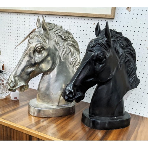 336 - CONTEMPORARY SCHOOL SCULPTURAL HORSE HEADS, 45cm H, collection of two, differing finishes. (2)