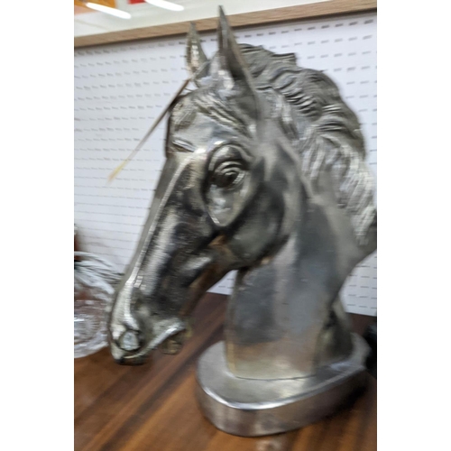 336 - CONTEMPORARY SCHOOL SCULPTURAL HORSE HEADS, 45cm H, collection of two, differing finishes. (2)