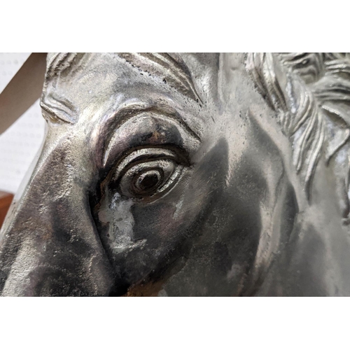 336 - CONTEMPORARY SCHOOL SCULPTURAL HORSE HEADS, 45cm H, collection of two, differing finishes. (2)