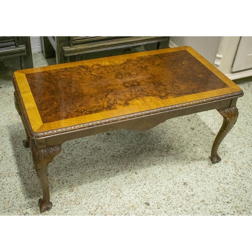 151 - LOW TABLE, 44cm H x 93cm W x 48cm D, Queen Anne style walnut and burr walnut, with crossbanded recta... 