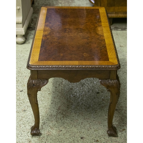 151 - LOW TABLE, 44cm H x 93cm W x 48cm D, Queen Anne style walnut and burr walnut, with crossbanded recta... 