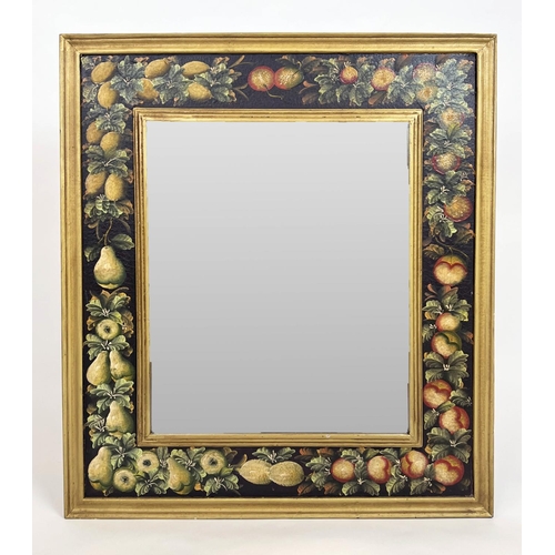 155 - WALL MIRROR, painted fruit design frame, in the manner of Studio Miguel Canals, 91cm x 81cm.