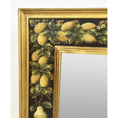 155 - WALL MIRROR, painted fruit design frame, in the manner of Studio Miguel Canals, 91cm x 81cm.