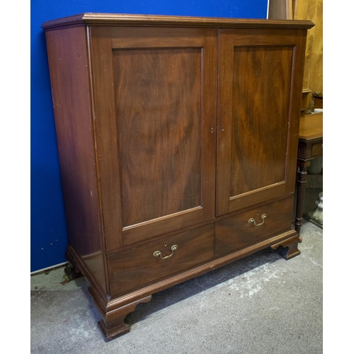 161 - PRESS CUPBOARD, 143cm H x 192cm x 64cm D, George III mahogany of two doors enclosing sliding trays a... 