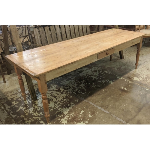 162 - FARMHOUSE TABLE, 75cm H x 240cm W x 80cm D, antique pine with single drawer.