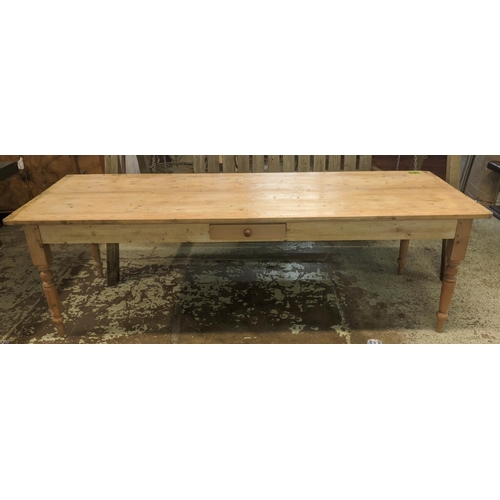 162 - FARMHOUSE TABLE, 75cm H x 240cm W x 80cm D, antique pine with single drawer.