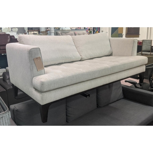 332 - AARK SOFA, 185cm W, neutral fabric upholstered, ebonised support.