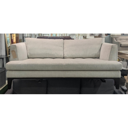 332 - AARK SOFA, 185cm W, neutral fabric upholstered, ebonised support.