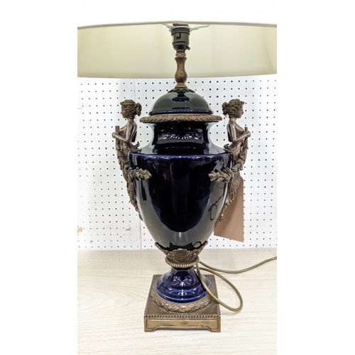 333 - TABLE LAMPS, a pair, urn form, gilt metal mounts, with shades, 81cm H. (2)