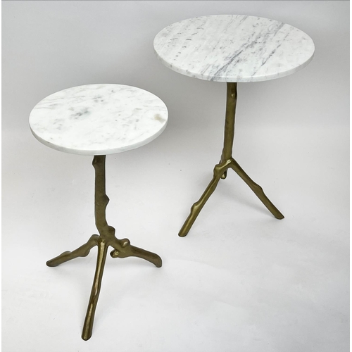 156 - MARTINI TABLES, a graduated pair, 1960's French style, naturalistic branch form gilt metal bases wit... 