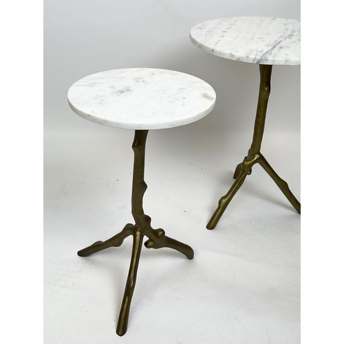 156 - MARTINI TABLES, a graduated pair, 1960's French style, naturalistic branch form gilt metal bases wit... 