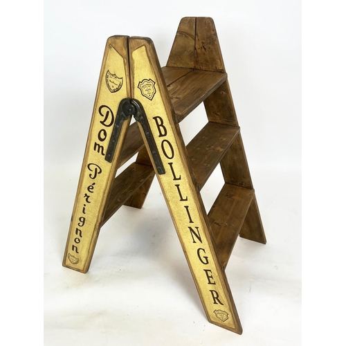 157 - CHAMPAGNE STEPS, hinged A frame four tread with Champagne house insignias, 81cm H x 69cm x 44cm.