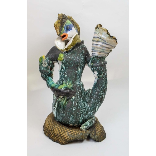 1 - STUDIO POTTERY SURREALIST SCULPTURE, aquatic design, 60cm H.