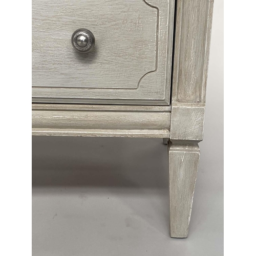 122 - LOW CHEST, Gustavian design grey painted with nine drawers and stile supports, 150cm x 45cm x 77cm H... 