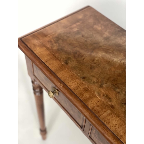 123 - HALL TABLE, George III design burr walnut and crossbanded with four frieze drawers, 127cm x 33cm x 7... 