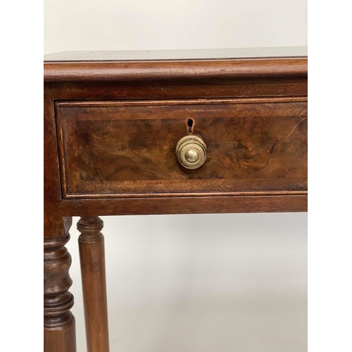 123 - HALL TABLE, George III design burr walnut and crossbanded with four frieze drawers, 127cm x 33cm x 7... 