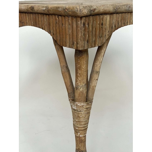 140 - RUSTIC CENTRE TABLE, vintage bamboo and cane bound square with split cane ware frieze, 91cm x 91cm x... 