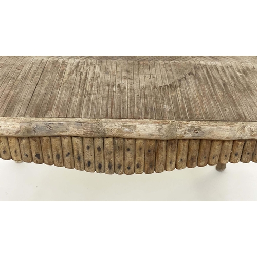 140 - RUSTIC CENTRE TABLE, vintage bamboo and cane bound square with split cane ware frieze, 91cm x 91cm x... 