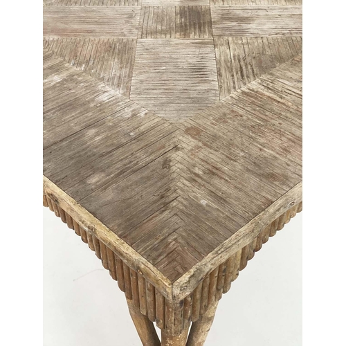 140 - RUSTIC CENTRE TABLE, vintage bamboo and cane bound square with split cane ware frieze, 91cm x 91cm x... 