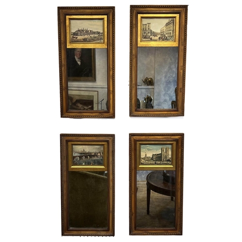 141 - PIER MIRRORS, a set of four, inset with 19th century style prints of London, each 53cm x 28cm. (4)