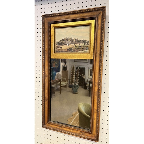 141 - PIER MIRRORS, a set of four, inset with 19th century style prints of London, each 53cm x 28cm. (4)