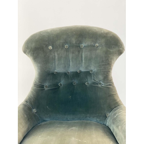 126 - SLIPPER CHAIR, late 19th/early 20th century English moss velvet with buttoned back and shaped suppor... 