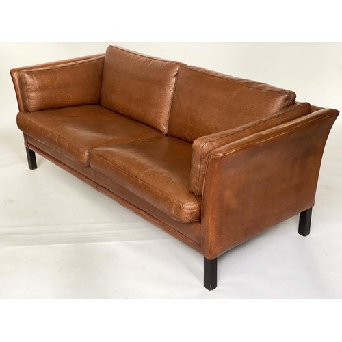 312 - DANISH SOFA, 1970's mid brown grained tan leather with three seat cushions, 188cm W.