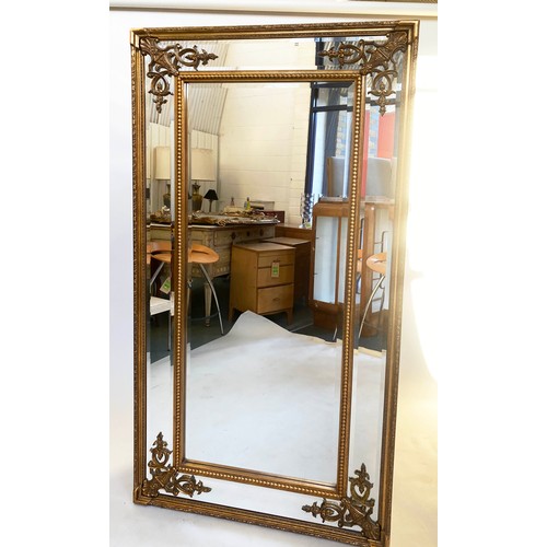 121 - WALL MIRROR, giltwood and gesso with bevelled and marginal plates and beaded frame, 183cm H x 92cm.