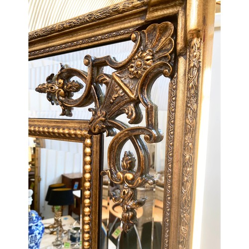 121 - WALL MIRROR, giltwood and gesso with bevelled and marginal plates and beaded frame, 183cm H x 92cm.