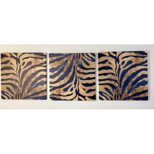 65 - CONTEMPORARY SCHOOL WALL PANELS, a set of three, zebra print detail, 80cm x 80cm.